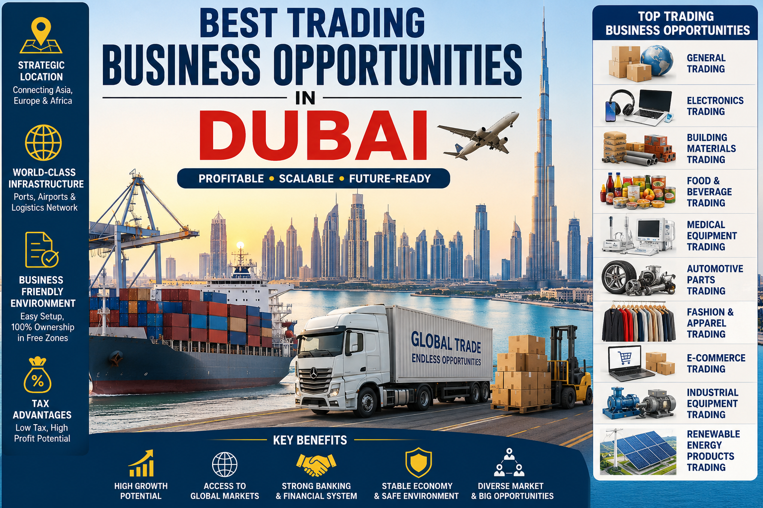 Best Trading Business Opportunities in Dubai offer entrepreneurs access to global markets, tax advantages, world-class infrastructure, and strong consumer demand. Discover the most profitable trading sectors, setup requirements, and growth strategies for 2026.
